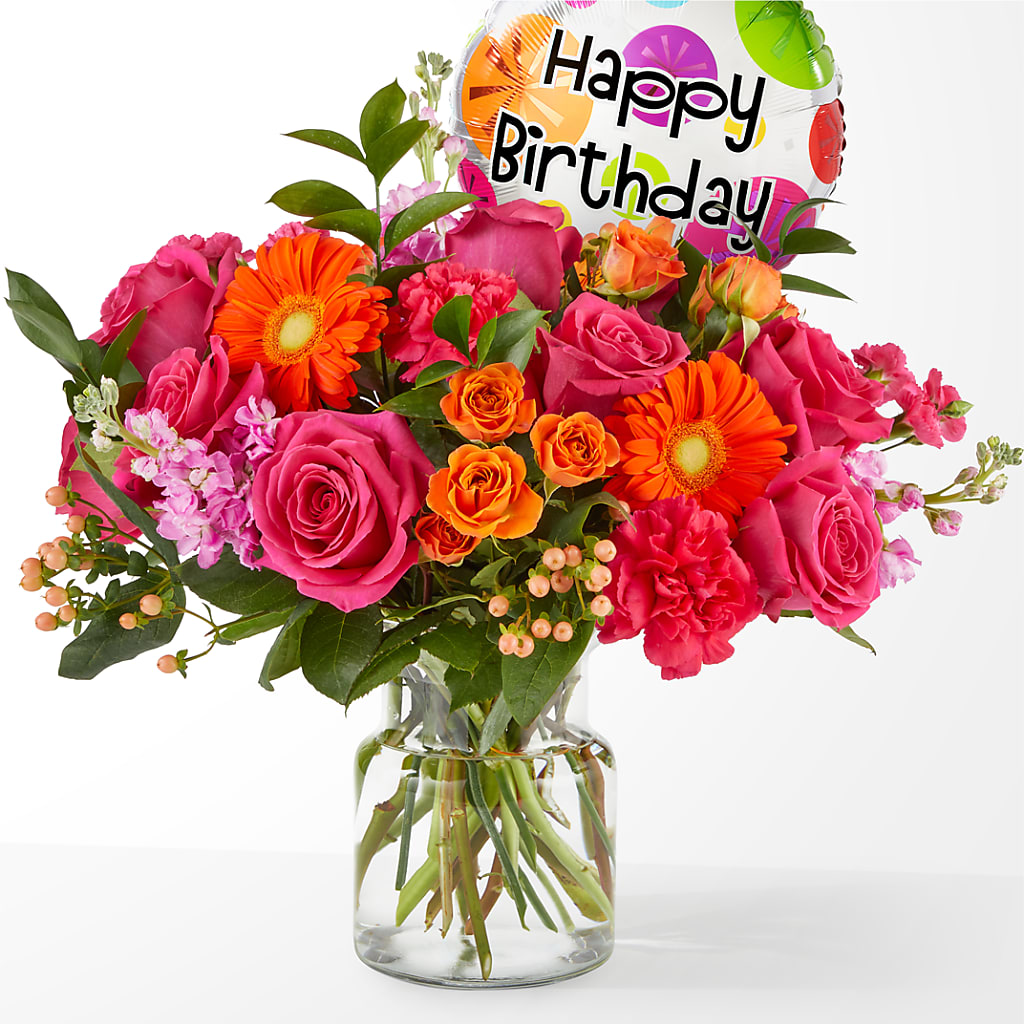 Fiesta Bouquet with Birthday Balloon – Cb Florist, Canton MI