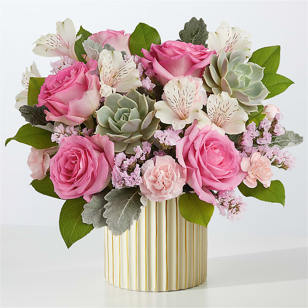 Dusty Rose Bouquet with Ivory Vase – Cb Florist, Canton MI